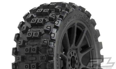 Proline Badlands Mx M2 (medium) All Terrain 1:8 Buggy Tires Mounted On Mach 10 Black Wheels (2) For Front Or Rear - 9067-21