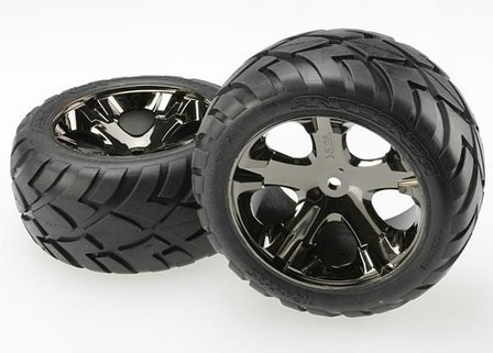 TRX3773A Tires &amp; wheels, assembled, glued (All Star black chrome whee