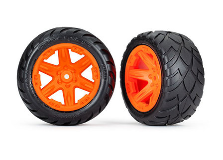 Tires &amp; wheels, assembled, glued (2.8&#039;) (RXT orange wheels, Anaconda tires, foam inserts) (2WD electric rear) (2) (TSM rated)