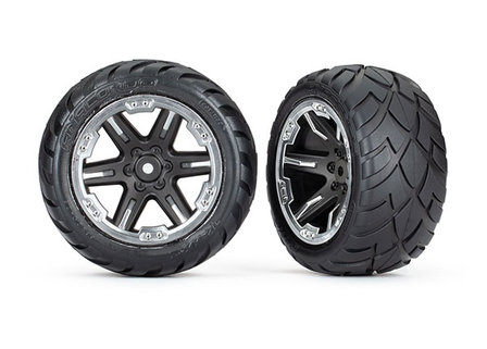 Tires &amp; wheels, assembled, glued (2.8&#039;) (RXT black &amp; chrome wheels, Anaconda tires, foam inserts) (2WD electric rear) (2