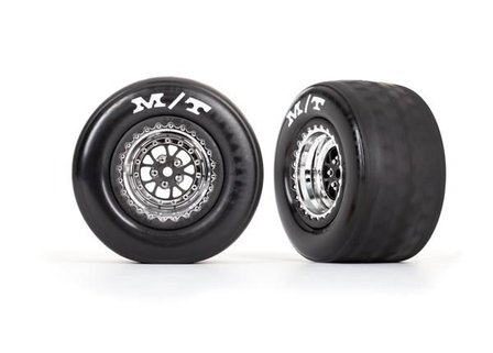 Traxxas Tires &amp; Wheels, Assembled, Glued (weld Chrome With Black Wheels, Tires, Foam Inserts) (rear) (2) - 9475R
