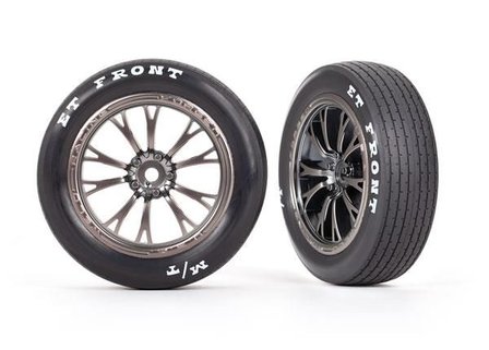 Traxxas Tires &amp; Wheels, Assembled, Glued (weld Satin Black Chrome Wheels, Tires, Foam Inserts) (front) (2) - 9474A