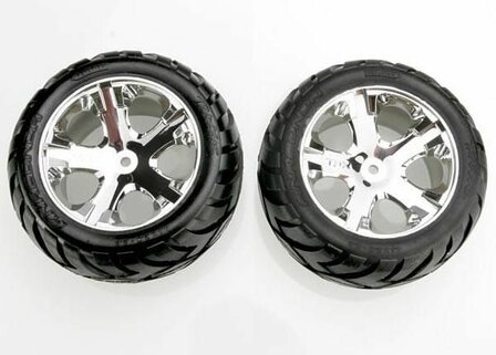 TRAXXAS Tires &amp; wheels, assembled, glued (All Star chrome wheels, 