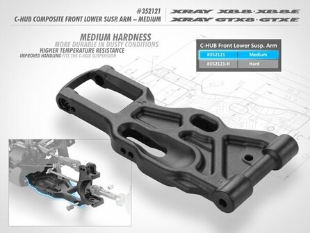 Xray Xb8 C-hub Composite Front Lower Suspension Arm - Graphite, X352121-g - 352121-G