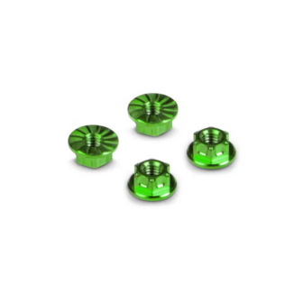 Hudy Titanium Nut M4 With Serrated Flange - Green (4) - 296542-G