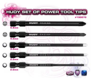 HUDY Set Of Power Tool Tips 2.0, 2.5, 3.00mm + 4.0, 5.8 Phillips - 190070