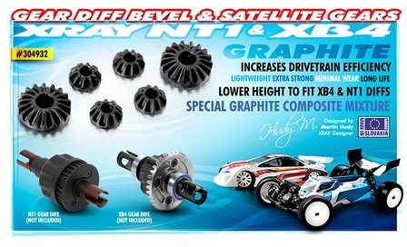 XRAY GRAPHITE GEAR DIFF BEVEL &amp; SATELLITE GEARS (2+4) - LOWER - 304932