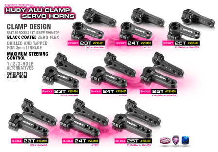 HUDY ALU CLAMP SERVO HORN - FUTABA - OFFSET - 25T - 293403