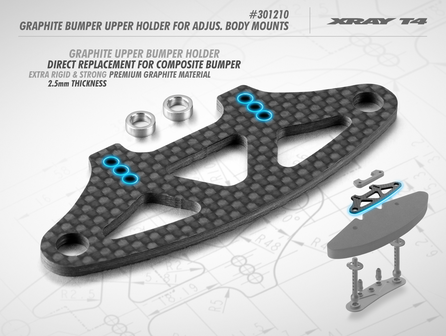 XRAY GRAPHITE BUMPER UPPER HOLDER FOR ADJUSTABLE BODY MOUNTS 2.5MM - 301210