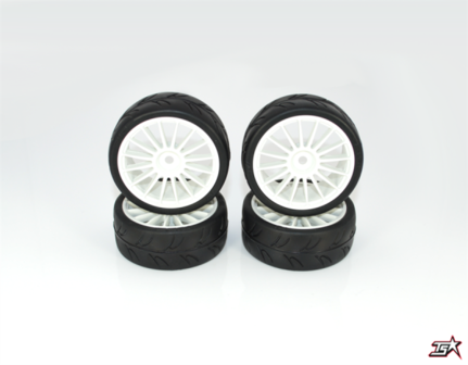 Ride 1/10 Slick Tires Precut 24mm Pre-glued with 16 Spoke Wheel White 4pcs - 24025PG