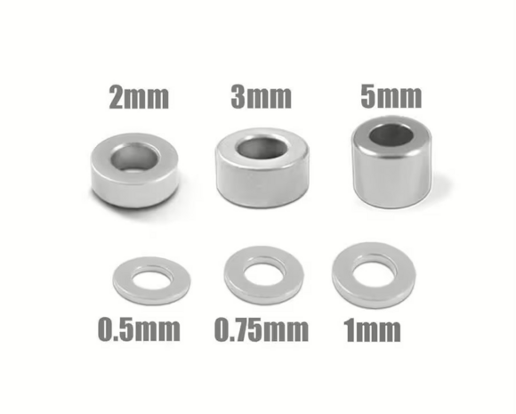 MR33 Aluminum 3mm Shim Set 0.5,0.75,1,2,3,5mm Each 10 (60) - Silver