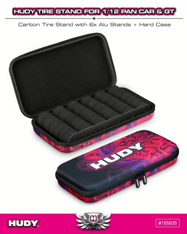 Hudy Carbon Tire Stand 6x + Hard Case - 1/12 Pan Car & 1/12 Gt - 105035