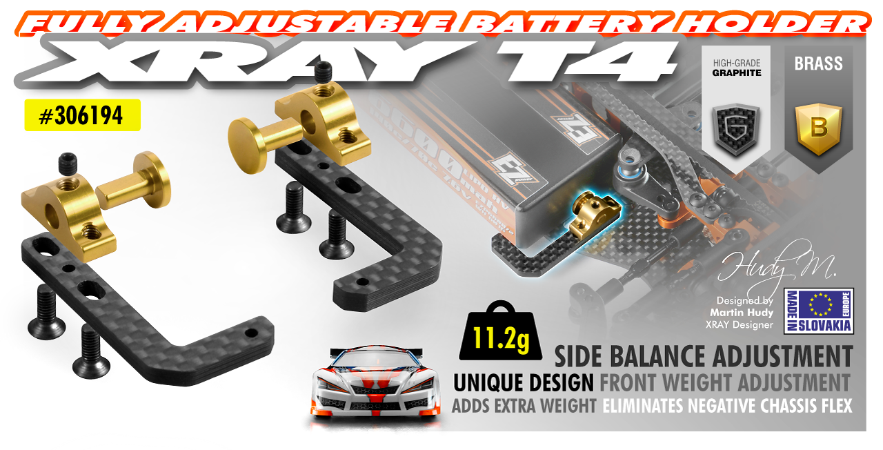 Xray T4 Graphite Brass Fully Adjustable Battery Holder Racingline Rc