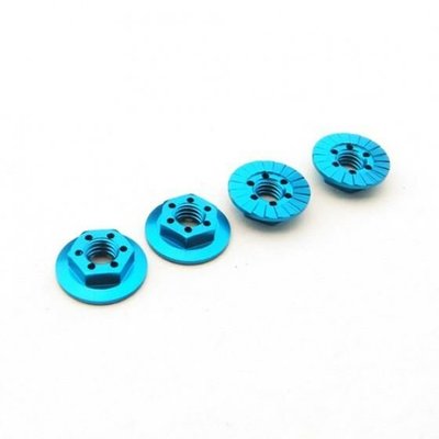 Hiro Seiko Thin Serrated Wheel Nut 4mm (T-Blue | 4pcs)