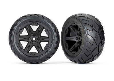 Traxxas Tires & Wheels, Assembled, Glued (2.8') (rxt Black Wheels, Anaconda Tires, Foam Inserts) (2wd Electric Rear) (2) (tsm Rated) - 6768