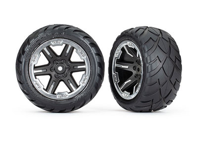 Traxxas Tires & Wheels, Assembled, Glued (2.8') (rxt Black & Chrome Wheels, Anaconda Tires, Foam Inserts) (2wd Electric Rear) (2) (tsm Rated) - 6768X