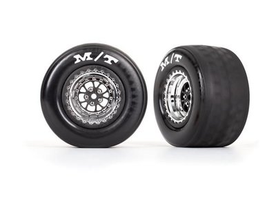 Traxxas Tires & Wheels, Assembled, Glued (weld Chrome With Black Wheels, Tires, Foam Inserts) (rear) (2) - 9475R