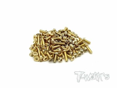 T-Work´s Gold Plated Steel UFO Screw Set for Xray X4F (105)