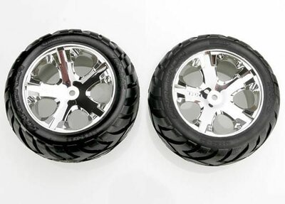 TRAXXAS Tires & wheels, assembled, glued (All Star chrome wheels, 