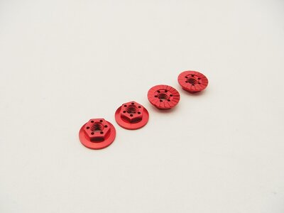 Hiro Seiko 4mm Alloy Serrated Wheel Nut -11mm Thin Type (Red, 4pcs)