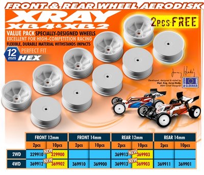 XRAY 4WD FRONT WHEEL AERODISK WITH 12MM HEX - WHITE (10) - 369902